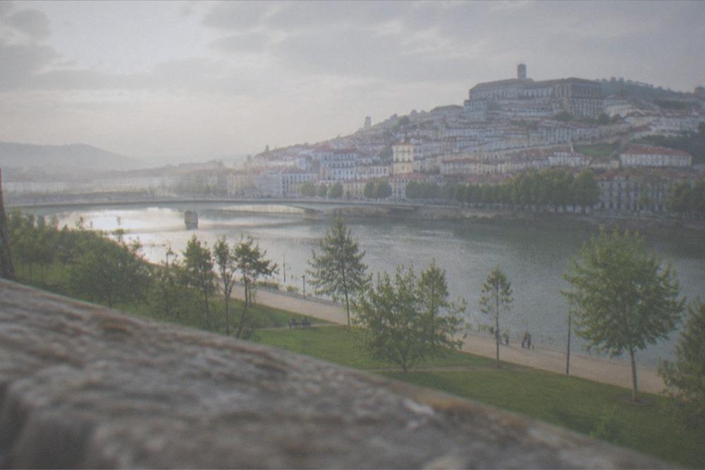 The view from the university wall over the rooftops of Coimbra and the River Mondego