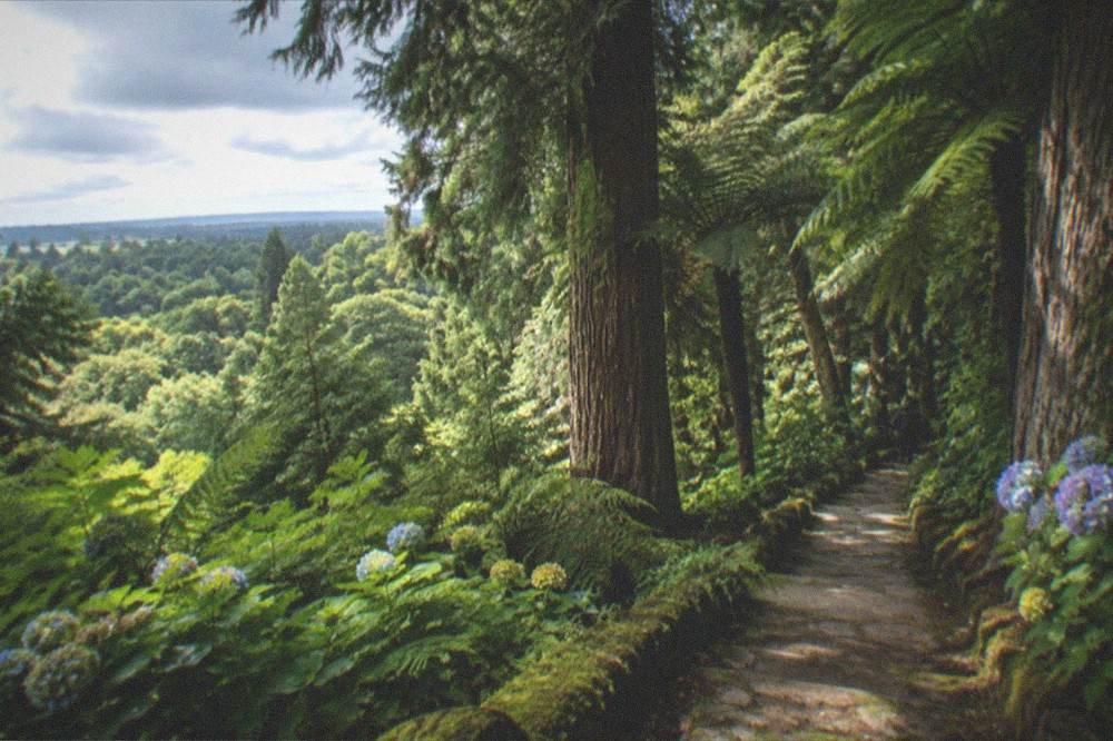 A view over green treetops from a high forest clearing