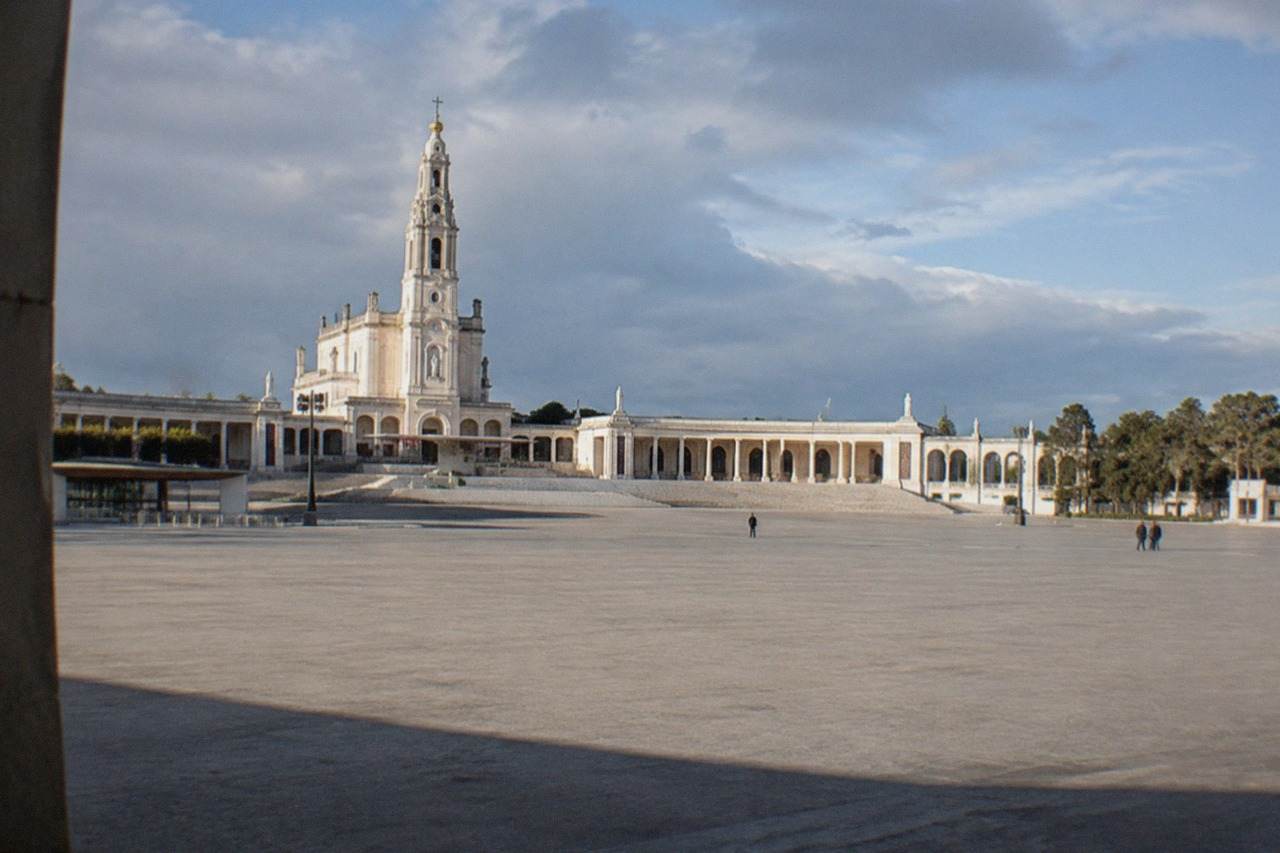 The sanctuary esplanade at Fátima with the basilica facade in daylight