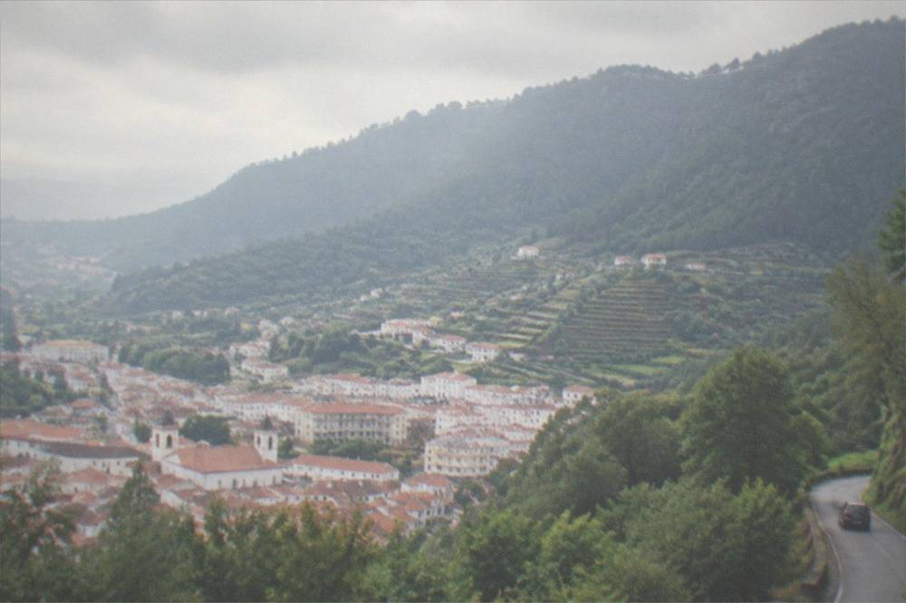A narrow mountain road curving through dense green forest