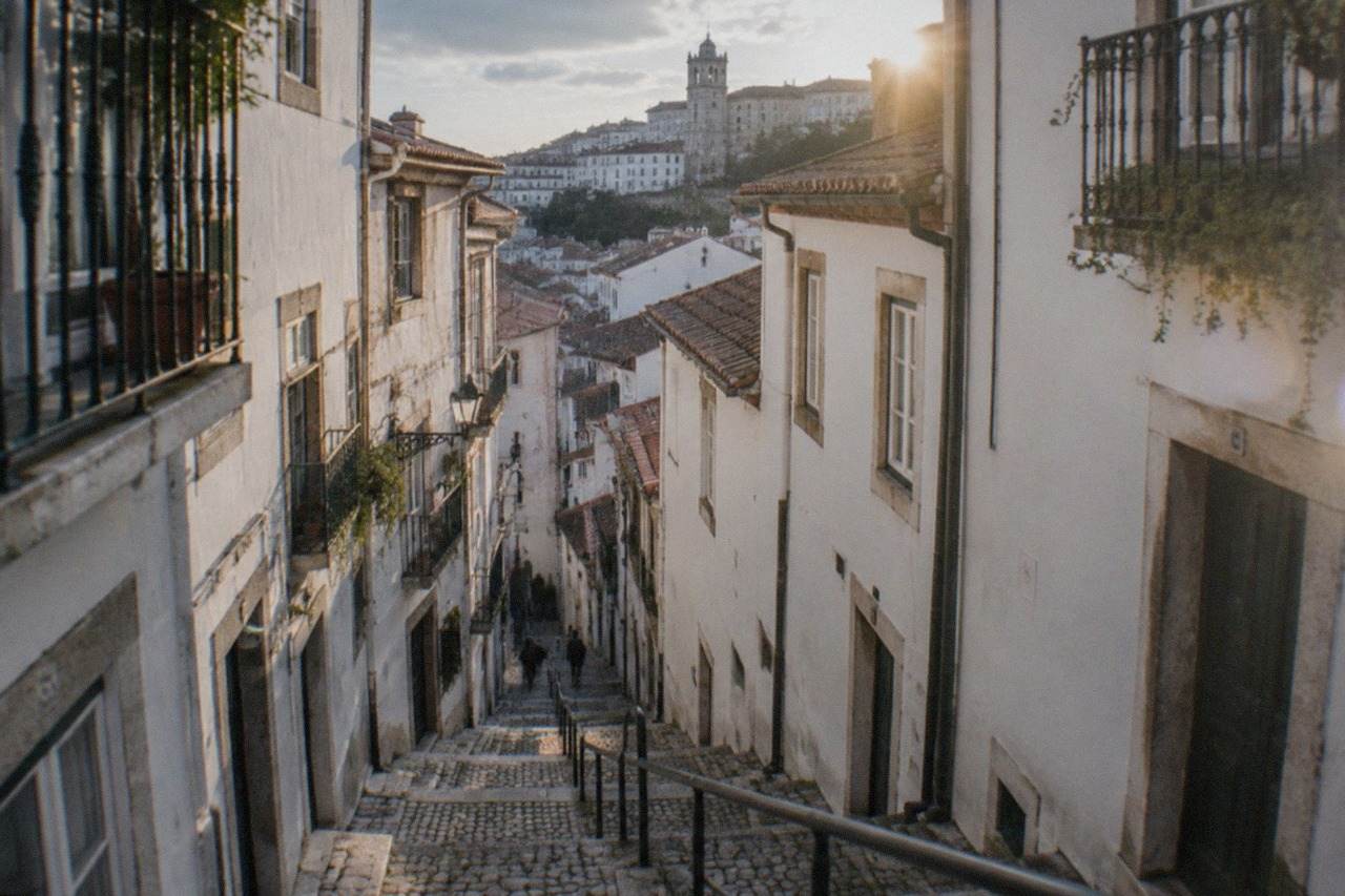 The steep cobbled lane leading up toward the University of Coimbra on the hillside above the city