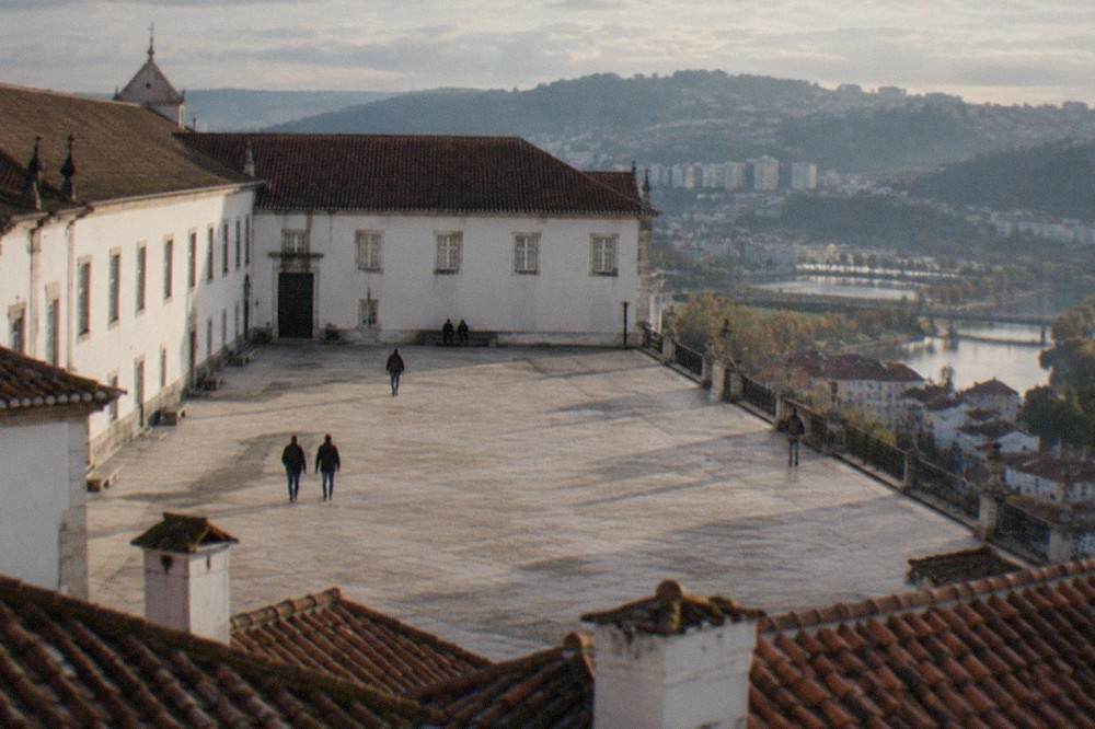 The Paço das Escolas courtyard of the University of Coimbra seen from above the rooftops